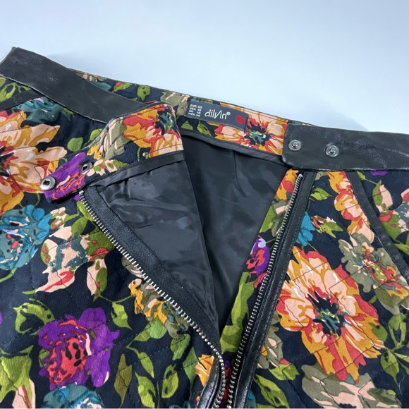 Dilvin Womens Front Zip Quilted Black Multicolor Floral Mini Skirt | US Size 16 - Picture 9 of 15